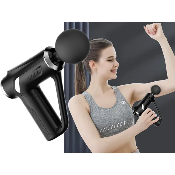 Kézi masszázspisztoly, 30 W, 32 fokozat, 4 cserélhető fej, USB-C, fekete