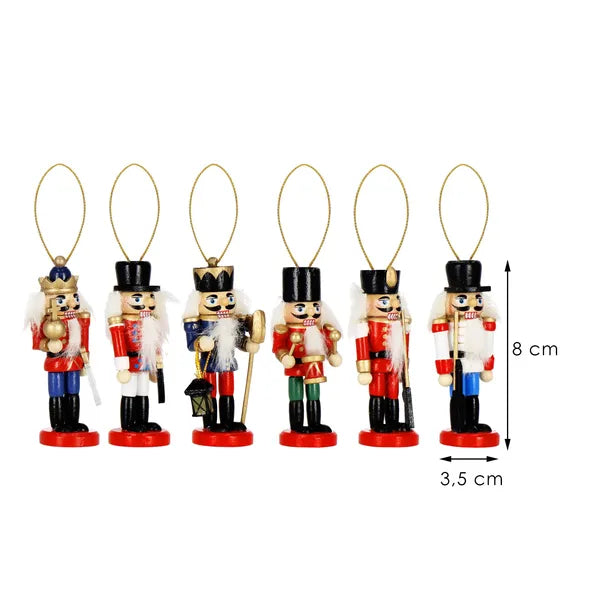 Fa diótörő karácsonyfadísz szett, 8 cm, 6 db, több szín
