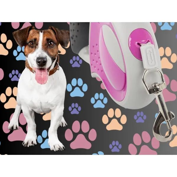 Automata kutyapóráz 5 m, pink, erős szalag 20 kg-ig reteszelővel