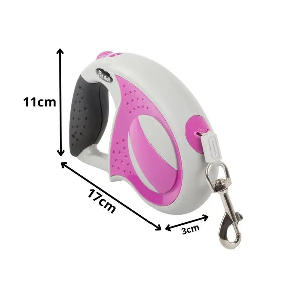 Automata kutyapóráz 5 m, pink, erős szalag 20 kg-ig reteszelővel