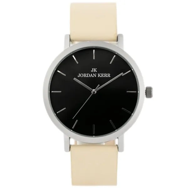 Jordan Kerr férfi karóra, beige bőrszíjjal, fekete számlappal, WR30, Miyota