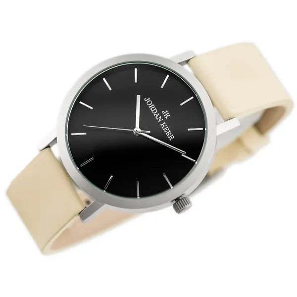 Jordan Kerr férfi karóra, beige bőrszíjjal, fekete számlappal, WR30, Miyota