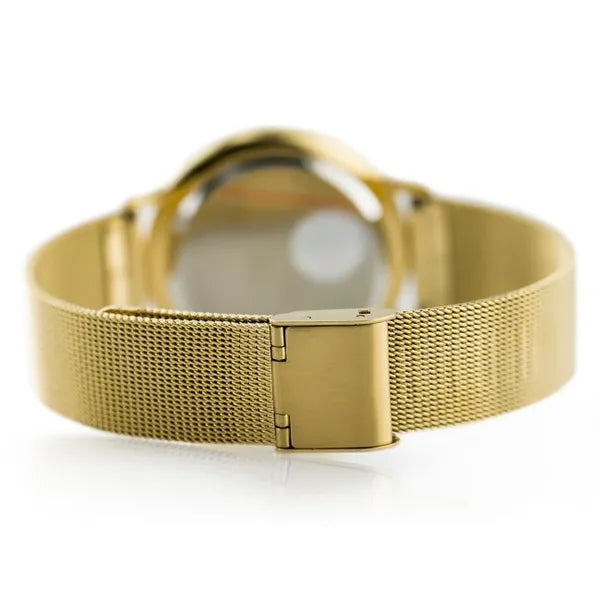 Női kvarc karóra, rozsdamentes acél aranyszínű szíjjal, 34 mm számlap