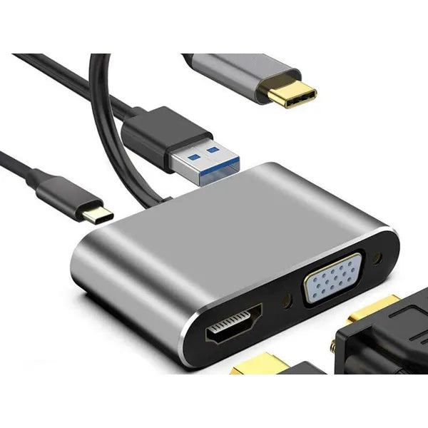 USB-C – HDMI 4K/VGA/USB 3.0 hub, 87 W PD töltő adapter
