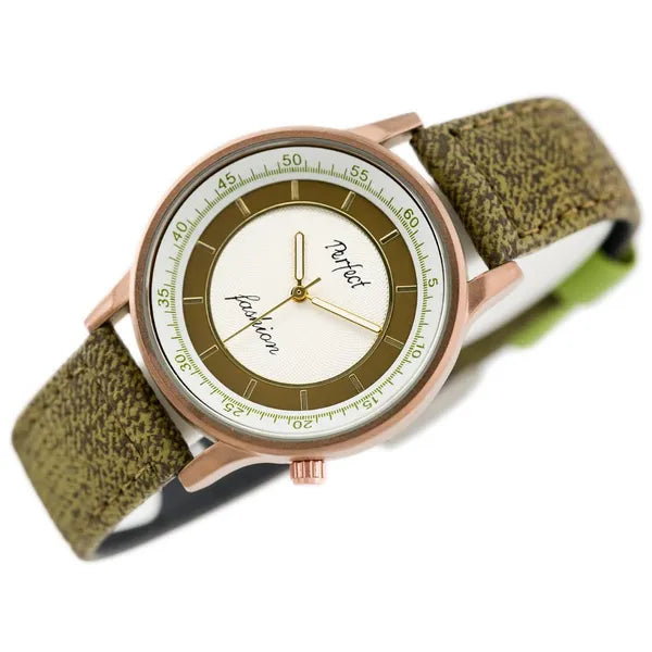 Perfect A379 női karóra, kvarc, olívazöld textilszíj, WR30, 37 mm