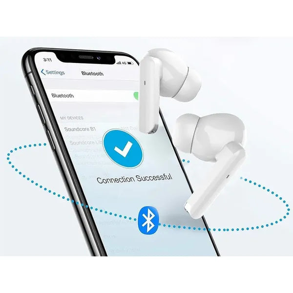 Bluetooth TWS fülhallgató LED kijelzős töltőtokkal, mikrofonnal, 20h – fehér