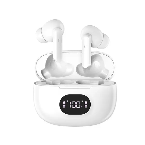 Bluetooth TWS fülhallgató LED kijelzős töltőtokkal, mikrofonnal, 20h – fehér