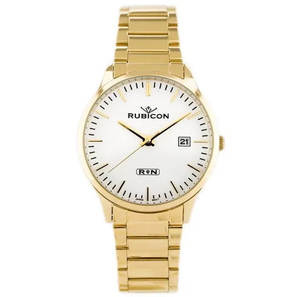 Férfi aranyszínű acél karóra fehér számlappal, dátumkijelző, 39mm