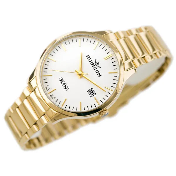 Férfi aranyszínű acél karóra fehér számlappal, dátumkijelző, 39mm