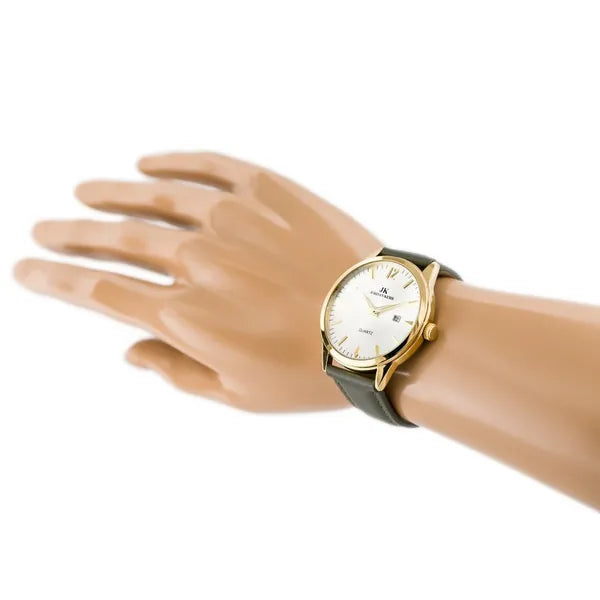 Férfi karóra 43 mm Jordan Kerr C2287, arany tok, szürke-olíva bőrszíj