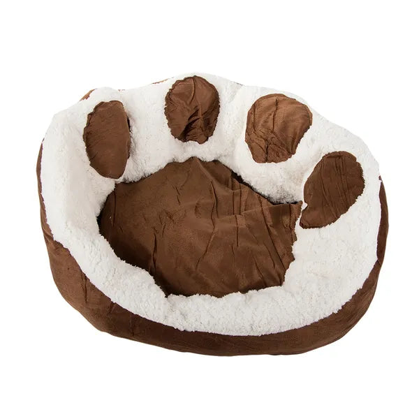 Plüss kutya- és macskaágy, tappancs formájú, barna, 60 cm