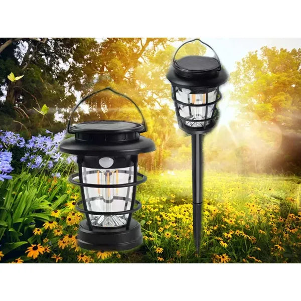Napelemes LED kemping és kerti lámpás USB-töltéssel, mozgás-/fényérzékelő