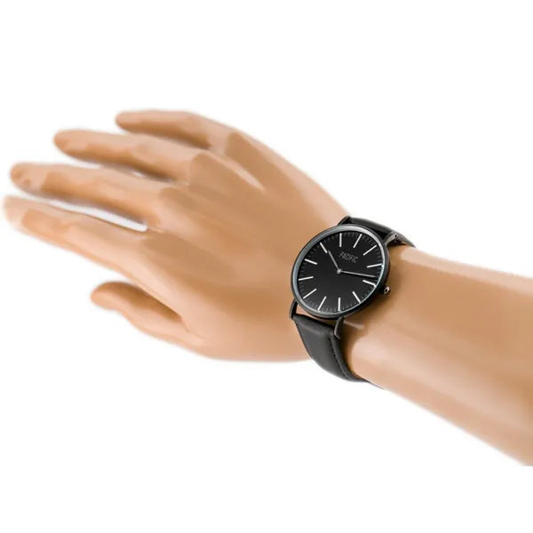 Pacific Close női kvarc karóra, fekete bőr szíj, 40 mm, fekete/ezüst