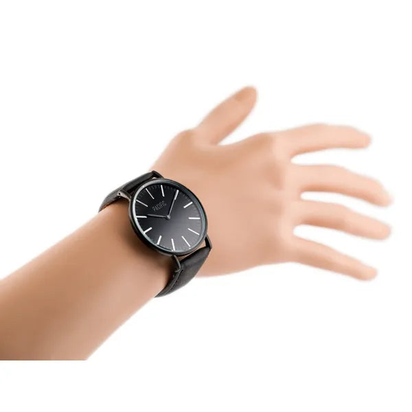 Pacific Close női kvarc karóra, fekete bőr szíj, 40 mm, fekete/ezüst