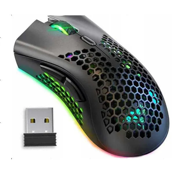Vezeték nélküli RGB gamer egér 2.4 GHz, 800-1600 DPI, újratölthető, fekete