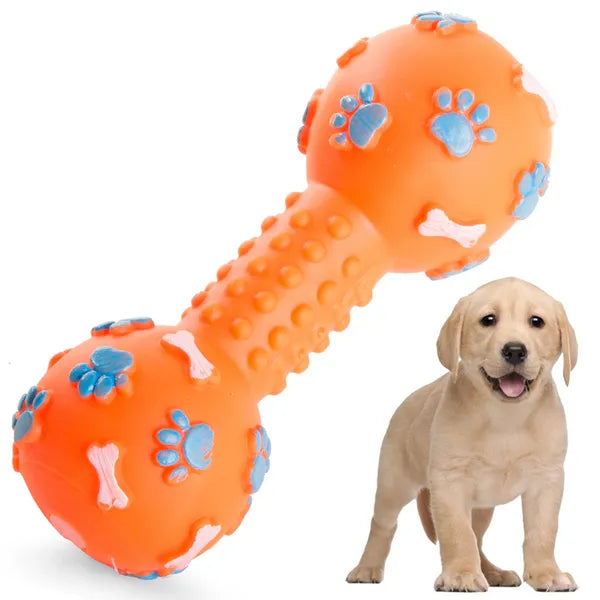 Csipogó gumi rágójáték kutyáknak, súlyzó-csont, 13 cm
