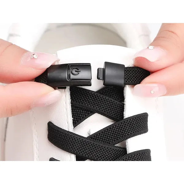 Fekete 100 cm-es rugalmas, csatos cipőfűző kötés nélkül