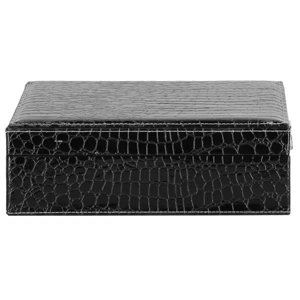 Fekete kulcsos ékszerdoboz műbőrrel, 2 szint, 26x26x8,5 cm