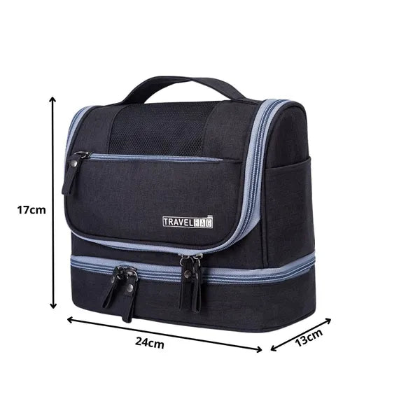 Fekete, nagy, vízálló akasztós utazó kozmetikai táska, unisex