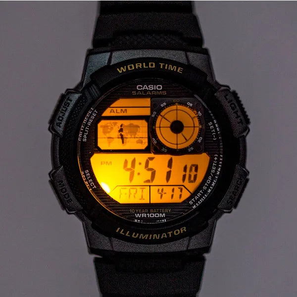 Casio AE-1000W-1AV férfi digitális karóra világidő LED, WR100, fekete