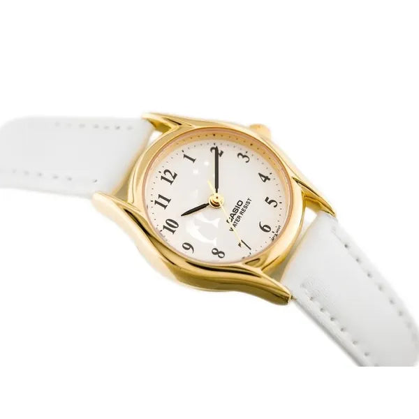 Casio LTP-1094Q-7B9 női karóra, quartz, 24 mm, arany tok, fehér bőrszíj