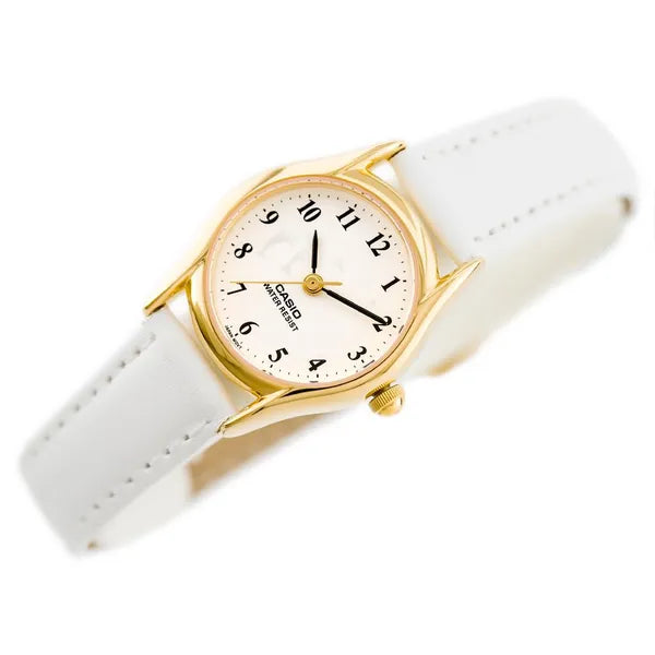 Casio LTP-1094Q-7B9 női karóra, quartz, 24 mm, arany tok, fehér bőrszíj