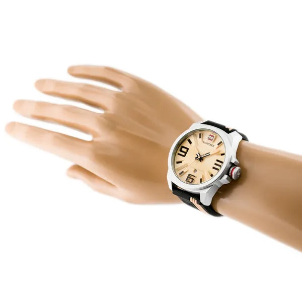 NAVIFORCE férfi kvarc karóra bézs-fekete számlap gumiszíj 49 mm