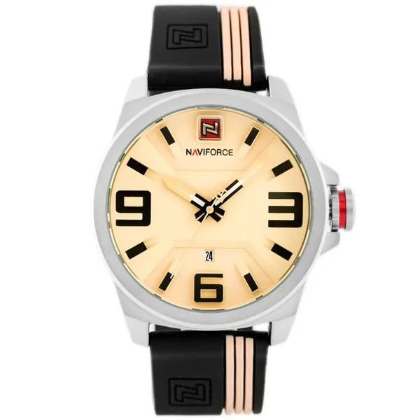 NAVIFORCE férfi kvarc karóra bézs-fekete számlap gumiszíj 49 mm