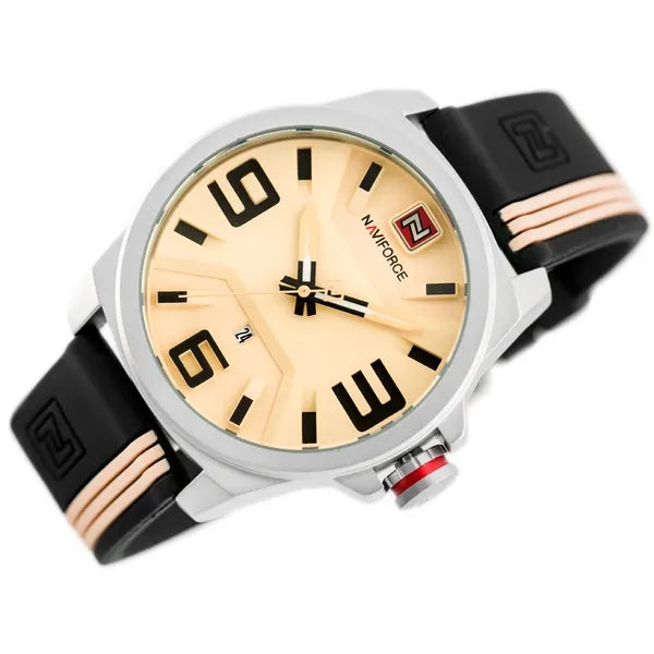 NAVIFORCE férfi kvarc karóra bézs-fekete számlap gumiszíj 49 mm