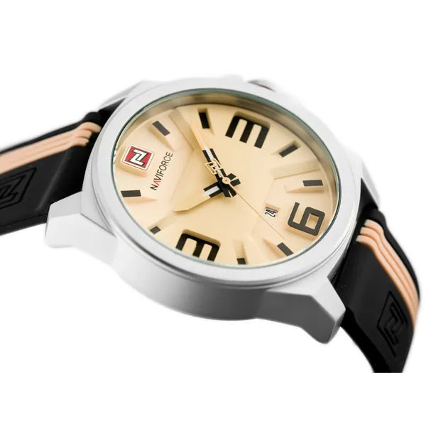 NAVIFORCE férfi kvarc karóra bézs-fekete számlap gumiszíj 49 mm