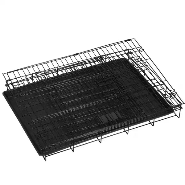 Összecsukható fém kisállat ketrec, 60×50×42 cm, dupla ajtós, tálcával, fekete