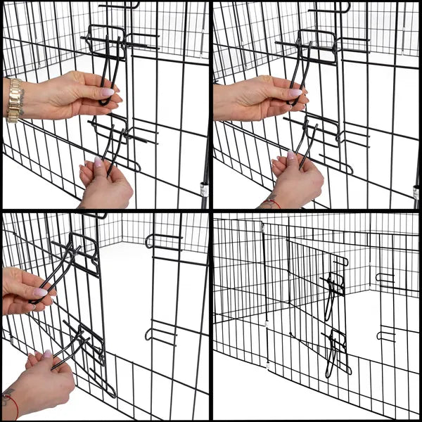 Fém összecsukható állatkarám, 8 panel, Ø160×47 cm, fekete