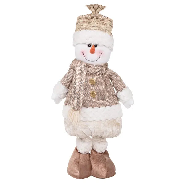 Karácsonyi hóember dekoráció, textil, teleszkópos lábakkal, 75 cm
