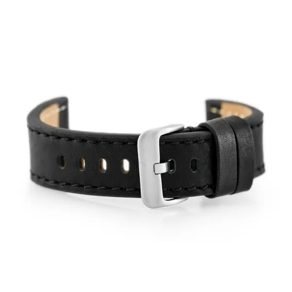 Prémium fekete bőrszíj ezüst csattal, 22 mm