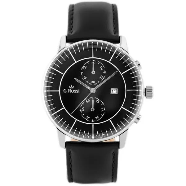 G. Rossi férfi karóra, Miyota kvarc, fekete bőr szíj, 46 mm