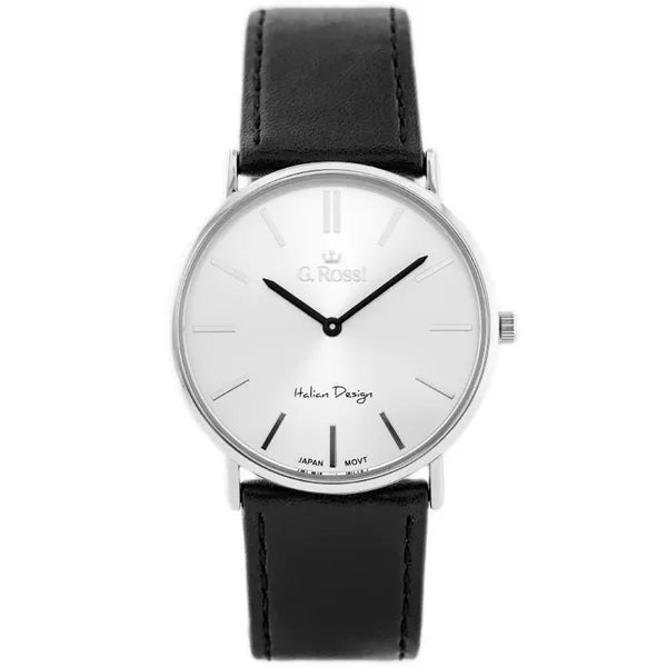 G. Rossi uniszex kvarc karóra 39 mm ezüst számlap fekete bőrszíj