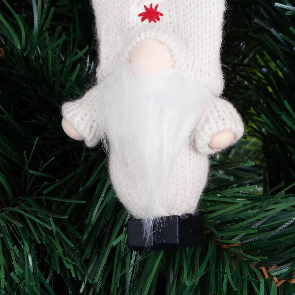 Fehér karácsonyi gnóm dísz akasztóval, poliészter, 8 cm