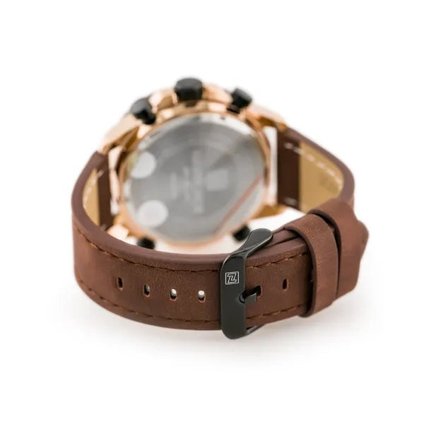 NAVIFORCE NF9114 férfi karóra, barna bőr szíj, rosegold tok, analóg-digitális