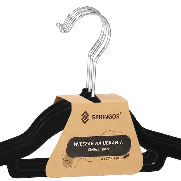 Velúr vállfa szett, fekete, 44,5 cm, 20 db, 360° forgó kampó