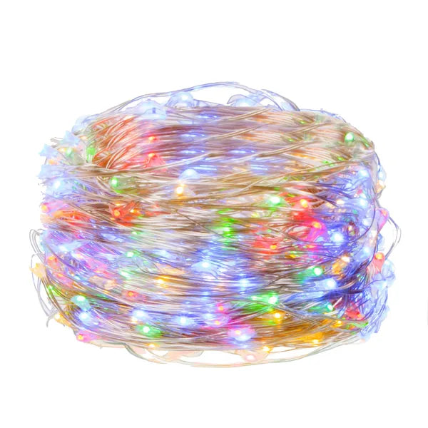 Mikro LED fényfüzér, 10 multiszínű dióda, elemes, 0,9 m