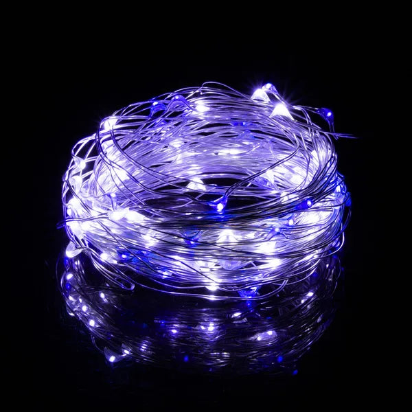 LED mikro fényfüzér, 20 db, hideg fehér+kék, 1,9 m, elemes