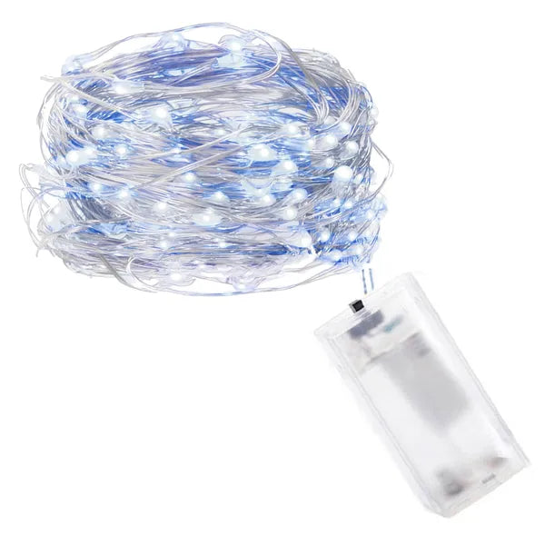 LED mikro fényfüzér, 20 db, hideg fehér+kék, 1,9 m, elemes