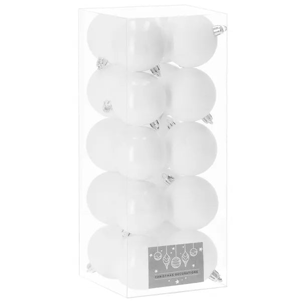 Fehér, csillámos műanyag karácsonyfagömb szett 6 cm – 20 db, törhetetlen