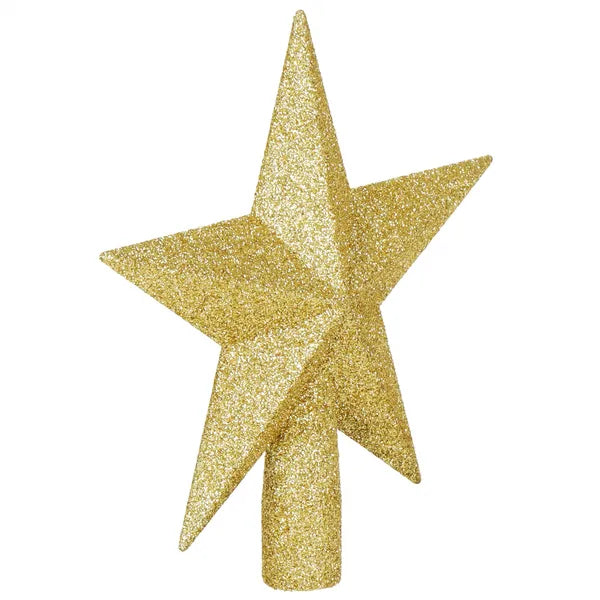 Karácsonyfadísz csúcsdísz arany csillag, 15 cm, csillámos műanyag