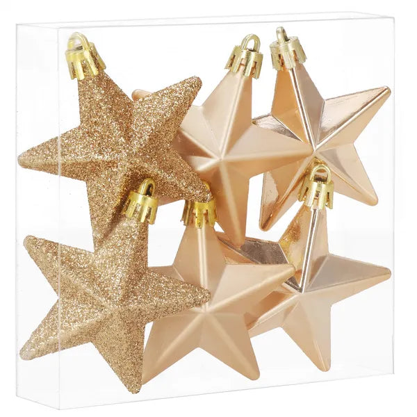 Törhetetlen rose gold csillag karácsonyfadísz szett, 6 db, 7 cm