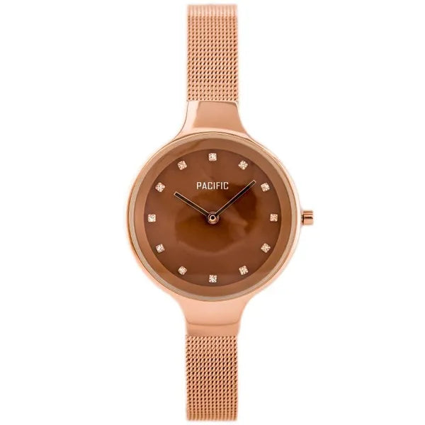 Pacific női karóra rosegold fémszíjjal, barna gyöngyház számlap, 32 mm