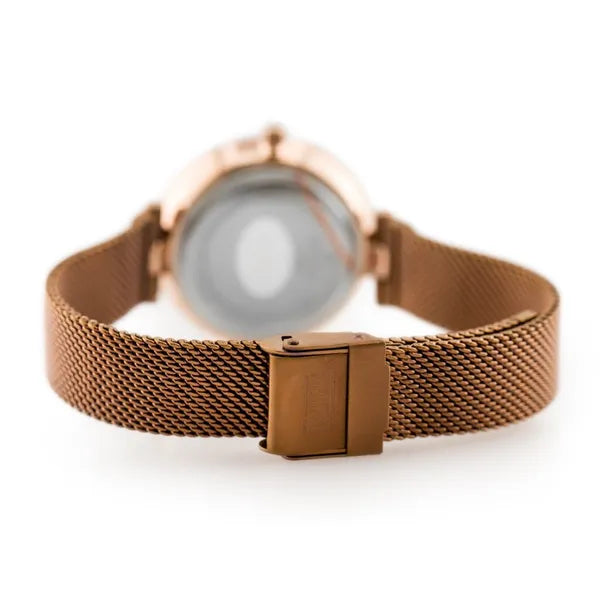Női kvarc karóra, rozéarany nemesacél szíjjal, 34 mm, barna számlap