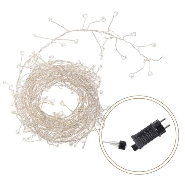300 LED hideg fehér mikro fényfüzér 3+3 m 8 program IP44