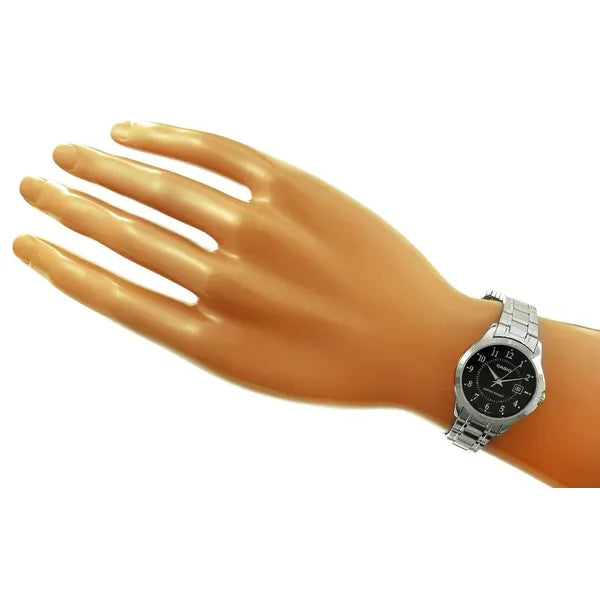 Casio LTP-V004D-1BUDF női karóra, ezüst nemesacél, fekete számlap, 35 mm