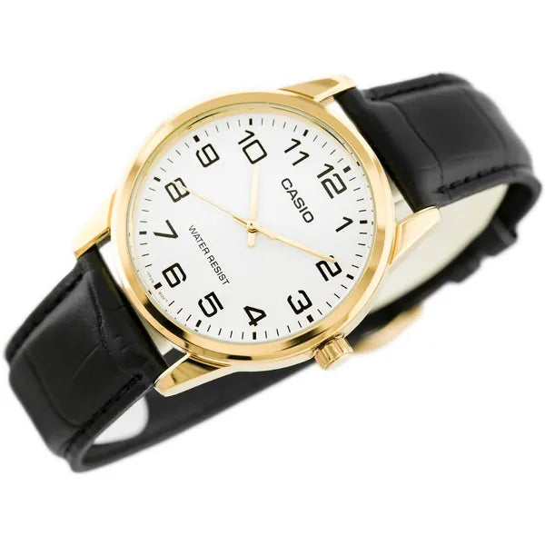 Casio MTP-V001GL-7B férfi karóra – arany tok, fekete bőrszíj, 38 mm